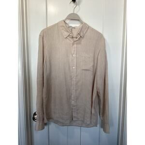 Hinson Wu Women's Luxe Linen‎ Long Sleeve Button Down Tunic Top Beige Size 1